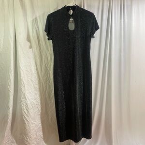 Lori Ann Montreal Vintage 90s Women's Petite 10 Black Sparkle Keyhole Maxi Dress